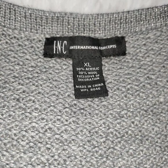 INC International Concepts Gray Silver Speckles Fringe Trim Knit Cardigan XL - Picture 3 of 12